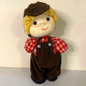 Vtg. Dollmax Child in Overalls Music Box Playing "It's a Small World" Ex. Cond.